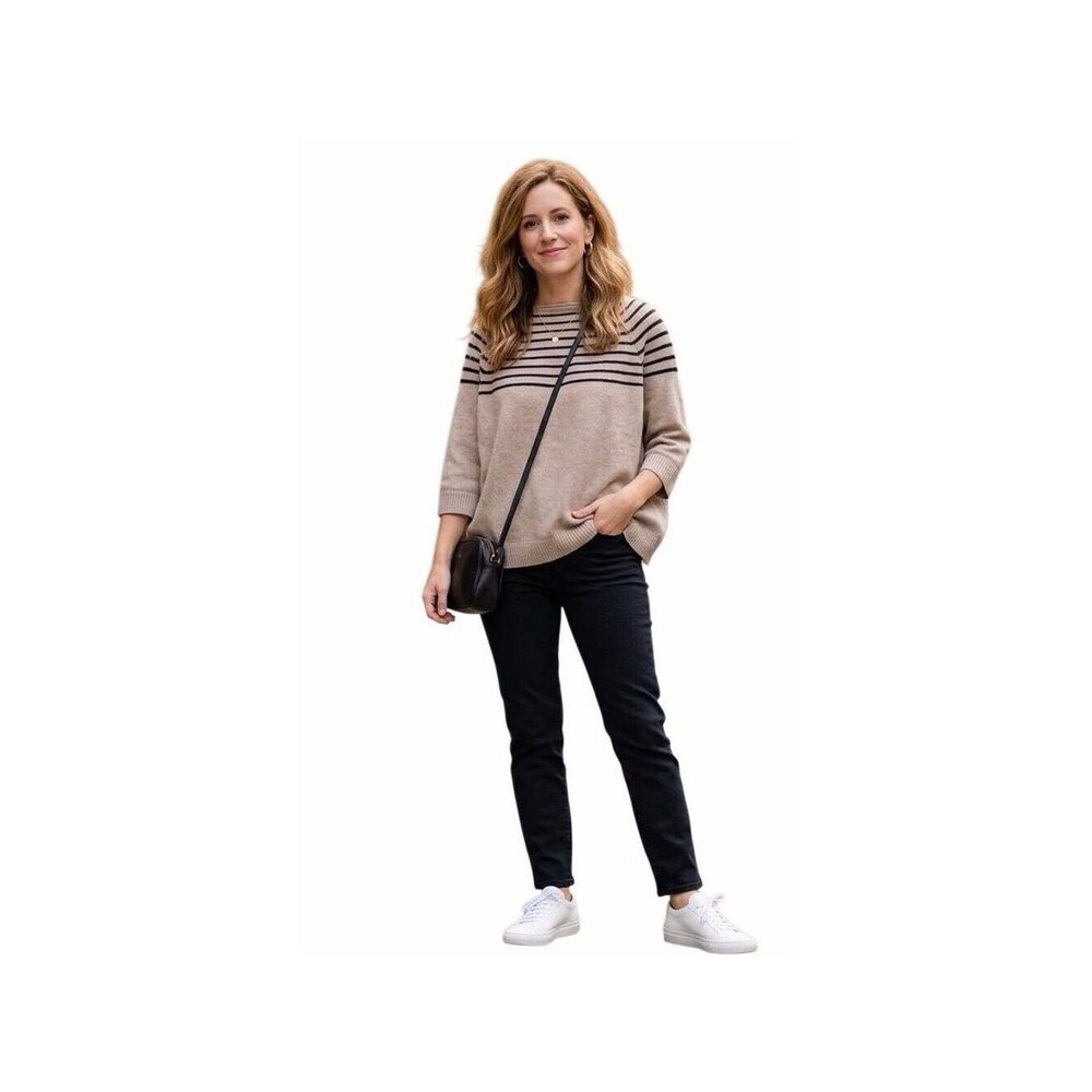 360 Sweater Margot Cashmere Striped Sweater - Sable & Cinder size L